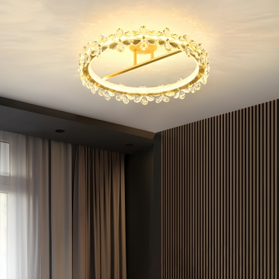 Modern Gold Semi-Flush Mount Ceiling Light with Clear Crystal Shade