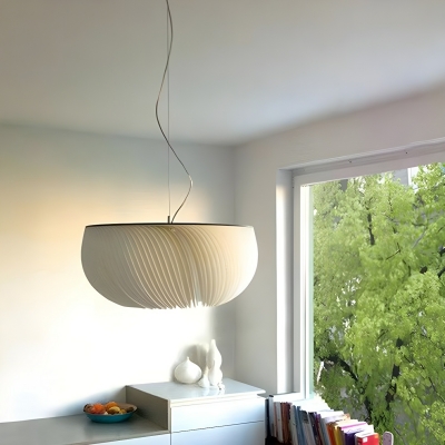 Modern White Metal Pendant Light with Paper Shade for Residential Use - Adjustable Hang Length