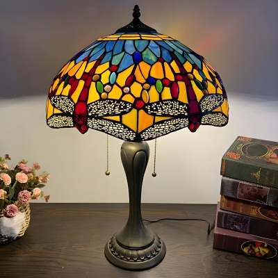 Tiffany Style Dome Table Lamp in Multi-color with Brass Base and Glass Shade Included