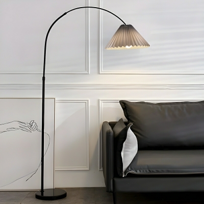 Cast Iron Traditional Floor Lamp with Adjustable Height and Fabric Shade