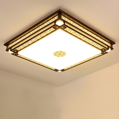 Modern Square LED Flush Mount Ceiling Light - White light, 1 light, Wood Material, Acrylic Shade