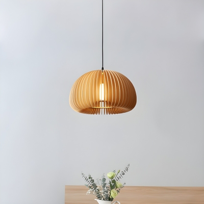 Modern Wood Pendant Light with Adjustable Hanging Length and Round Shade