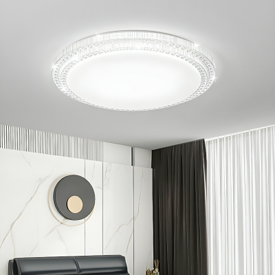 White Circle Flush Mount LED Bulb Ceiling Light with Crystal Shade