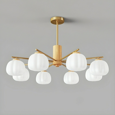 Elegant Wood Globe Chandelier with White Glass Shades and LED Lighting for Modern Home Decor