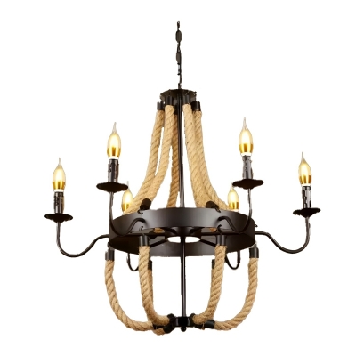 Industrial Metal Candelabra Chandelier with White Shade and Adjustable Hanging Length