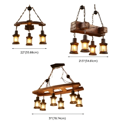 Industrial Wood and Glass Island Light - LED Compatible, Adjustable Hanging Length