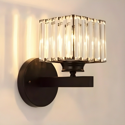 Modern 1-Light Wall Sconce with Clear Crystal Shade in Metal for Elegant Homes