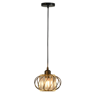 Modern Black Metal and Crystal Pendant - Contemporary Lighting for Residential Use