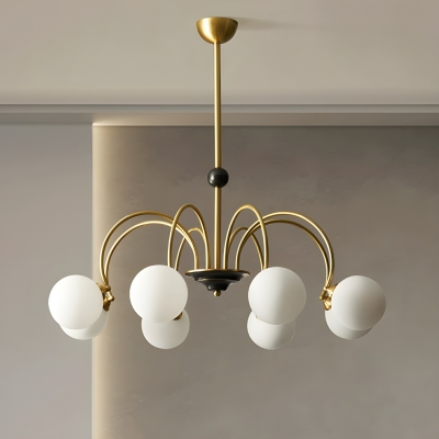 Modern Gold Chandelier with White Glass Shades and Adjustable Length for Residential Use