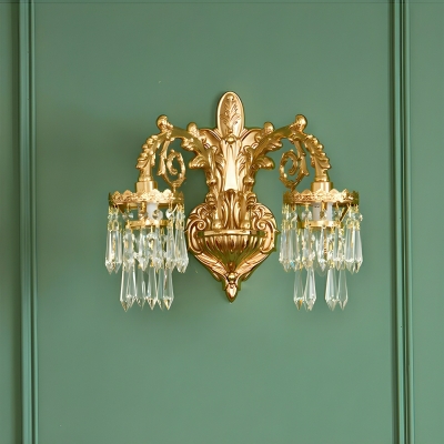 Modern Gold Hardwired Metal Wall Sconce with Ambient Crystal Shade