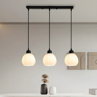 Modern Triple-LED White Glass Shade Pendant with Cord Mounting and Adjustable Length