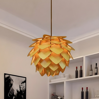 Modern Wood Pendant with Adjustable Hanging Length and LED Light