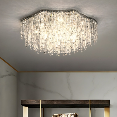 Clear Crystal Flush Mount Ceiling Light with Down Direction and Steel Material