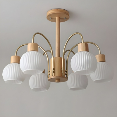 Elegant Wood and Glass Chandelier - Modern LED Lighting for Stylish Residential Decor