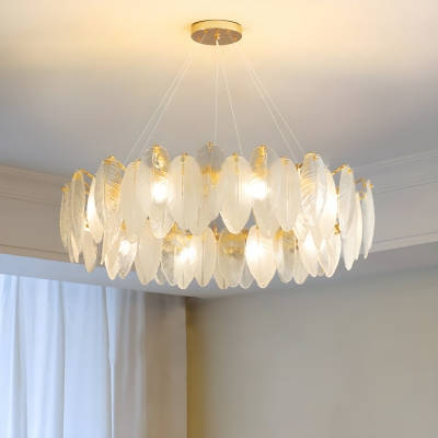 Gold LED Chandelier with Clear Glass Shades - Modern Style, Adjustable Hanging Length