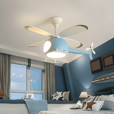 Modern Kids Ceiling Fan with Dimmable LED Light, Remote and Wall Control, 4 White Metal Blades