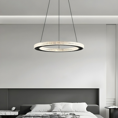 Modern LED Chandelier, One-Light Metal Lighting Fixture in Acrylic Shade, Adjustable Hanging Length