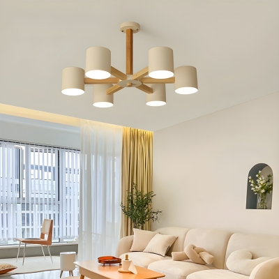 Modern Wood Chandelier with Iron Shade and Downward Light Direction for Residential Use