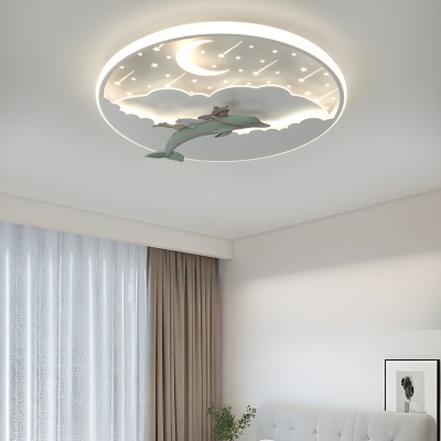 White Circle LED Flush Mount Ceiling Light - Modern Style with Metal Frame