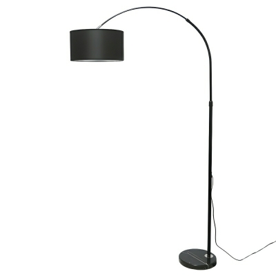 Adjustable Height Modern Floor Lamp - Ambient LED Lighting with Barrel Fabric Shade in Black
