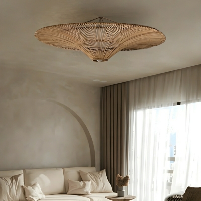 Asian-Inspired Natural Rattan Shade Semi-Flush Ceiling Light