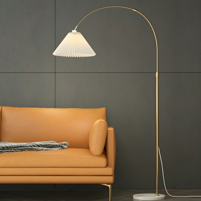 Contemporary Gold Metal Floor Lamp with Adjustable Height and Fabric Shade