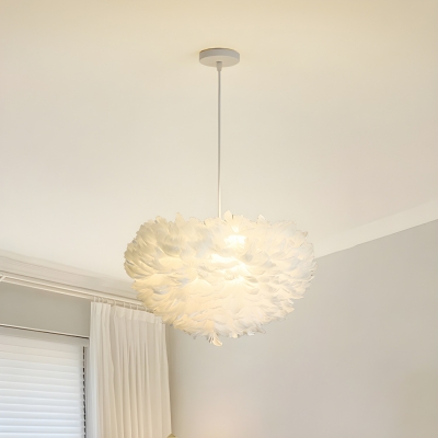 Feathered Globe Chandelier - Modern 5-Light Metal Pendant with Adjustable Hanging Length