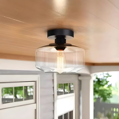 Modern Black Metal Semi-Flush Mount Ceiling Light with Clear Glass Shade