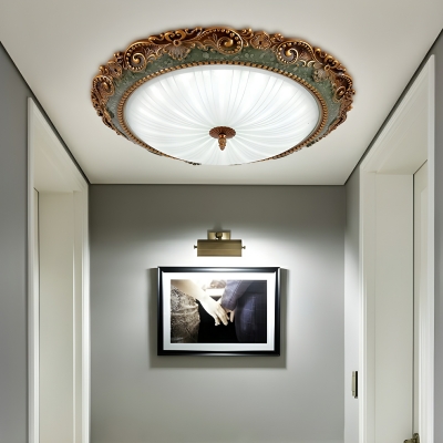 Modern LED Brown Resin Flush Mount Ceiling Light with White Glass Shade