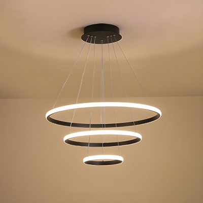Modern LED Chandelier with 3 Tiers and Adjustable Hanging Length in Metal
