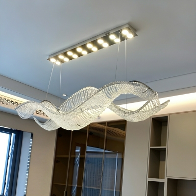Modern Linear Crystal Island Light with Adjustable Hanging Length
