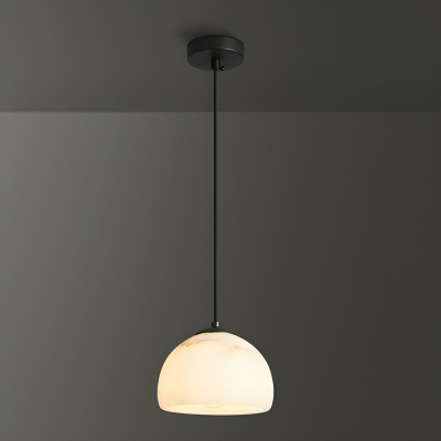 Modern Round Pendant Light with Beige Stone Shade - Adjustable Hanging Length