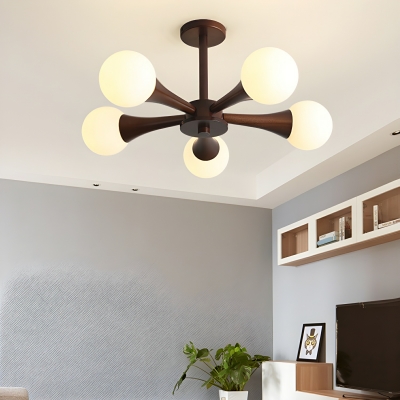 Modern Wood Chandelier with LED Lights and Non-Adjustable Hanging Length for Residential Use by Women
