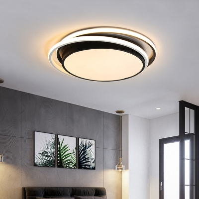 Black Metal Modern LED Flush Mount Ceiling Light with White Acrylic Shade for Residential Use