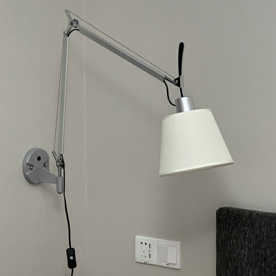 Contemporary Adjustable 1-Light Wall Lamp with Fabric Shade for bedroom