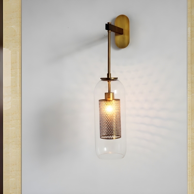 Elegant Transparent Glass 1-Light Wall Sconce with Modern Metal Frame