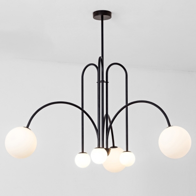 Modern 6-Light Bi-Pin Chandelier with Glass Shades and Adjustable Hanging Length
