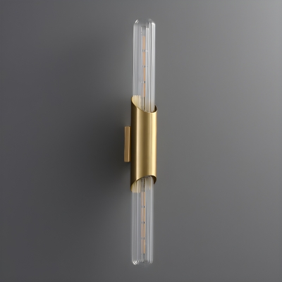 Modern Gold Wall Sconce with Clear Glass Shade - 2 Lights, Hardwired, LED/Incandescent/Fluorescent