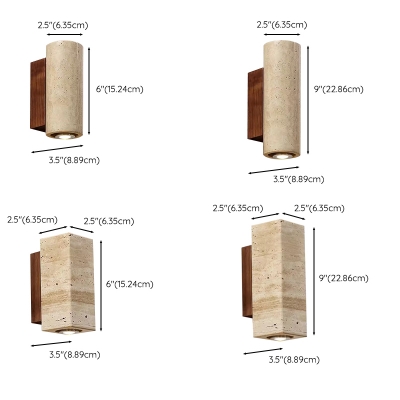 Modern Walnut Wood 1-Light Wall Sconce with Khaki Stone Shade