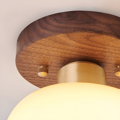 Modern Wood Close To Ceiling Light with Glass Shade for Residential Use