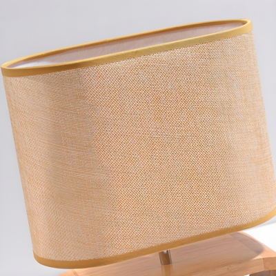 Modern Wood Table Lamp with Beige Fabric Ambient Shade, Perfect for Residential Use