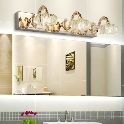 Versatile Nickel Modern Vanity Light with Clear Ambient Crystal Shade - Hardwired