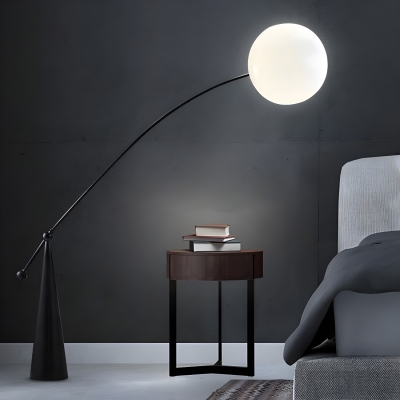 1-Light Black Metal Floor Lamp for Modern Home with White Glass Globe Shade