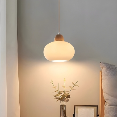 Calming Wood Pendant Light with White Glass Shade and Modern Design