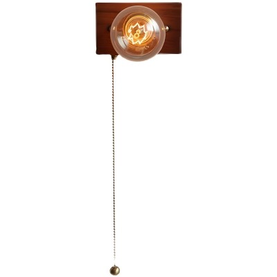 Contemporary Wooden Wall Sconce with Pull Chain and LED Light