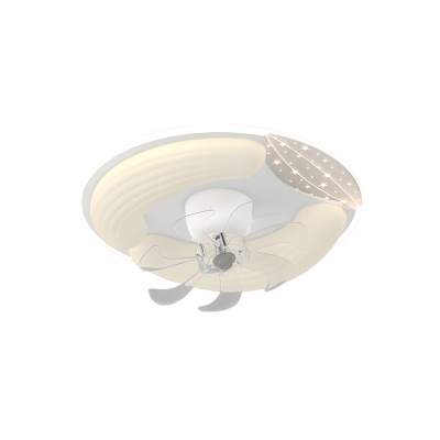 Flush Mount White Ceiling Fan with 7 Clear Blades, Remote and Wall Control, Integrated LED Light