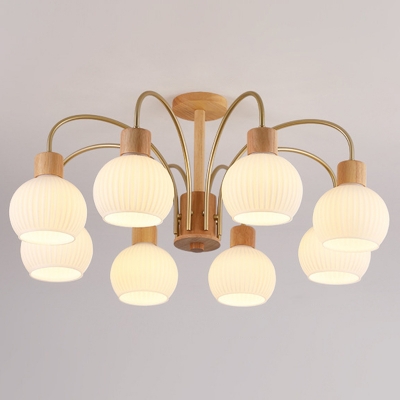Modern LED-Compatible Wood Chandelier with Clear Down Shade for Residential Use