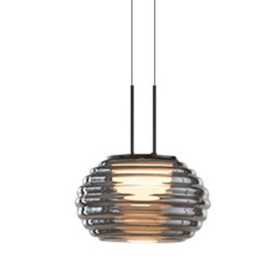 Modern Water Glass Pendant with Round Canopy and Gray Shade for Residential Use