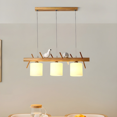 Modern Wood Island Pendant with Clear Glass Shades - 3-Light Adjustable Hanging Light