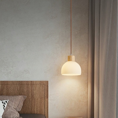 Modern Wooden Pendant Light with Adjustable Hanging Length and Glass Shade for Residential Use